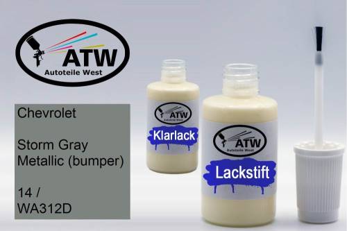 Chevrolet, Storm Gray Metallic (bumper), 14 / WA312D: 20ml Lackstift + 20ml Klarlack - Set, von ATW Autoteile West.